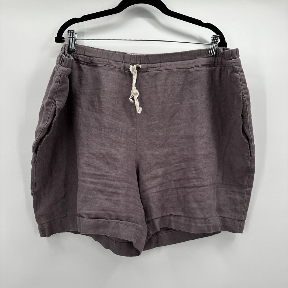 not PERFECT LINEN Shorts Womens 2XL Purple 100% Linen Drawstring Casual Boxy